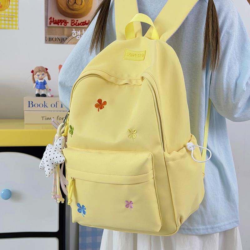 Schoolbag Fresh Four-leaf Clover Junior High School Student Schoolbag Large Capacity Embroidered Backpack Japanese Lightweight Versatile Casual