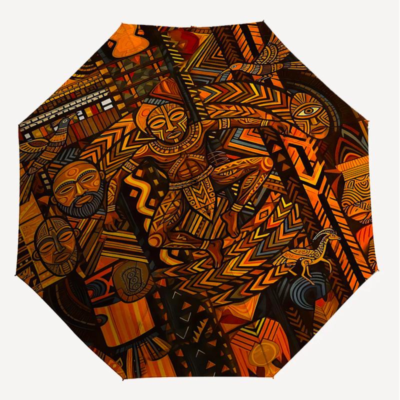 1PC African Culture Umbrella-8-Rib Reinforced Portable Folding Travel Suitable for All Seasons Outdoor Daily Use Is an Ideal Choice -K0372