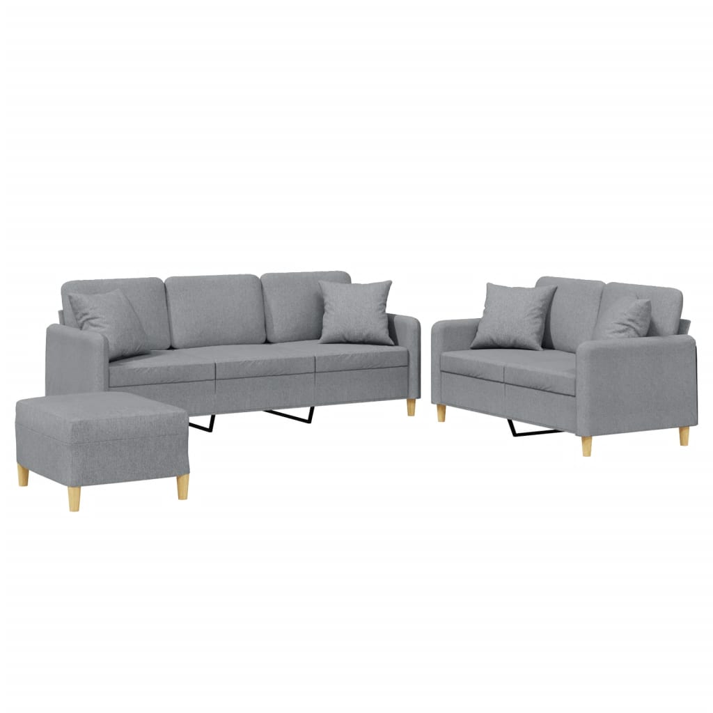 3 Piece Sofa Set with Cushions Light Grey Fabric