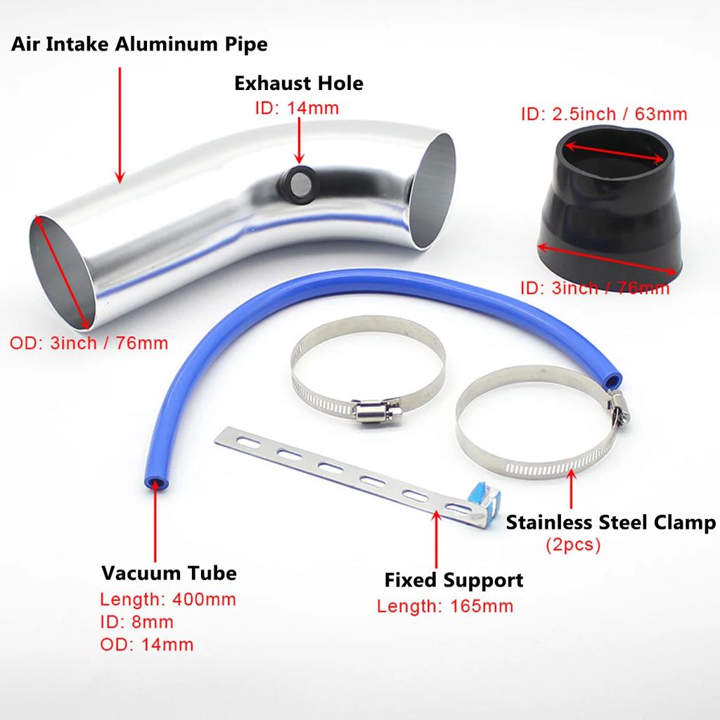 Universal 76mm 3'' High Flow Air Filter Intake Pipe Filter Car Modification Mushroom Head High Cold Air-Filter Aluminum Pipe Kit