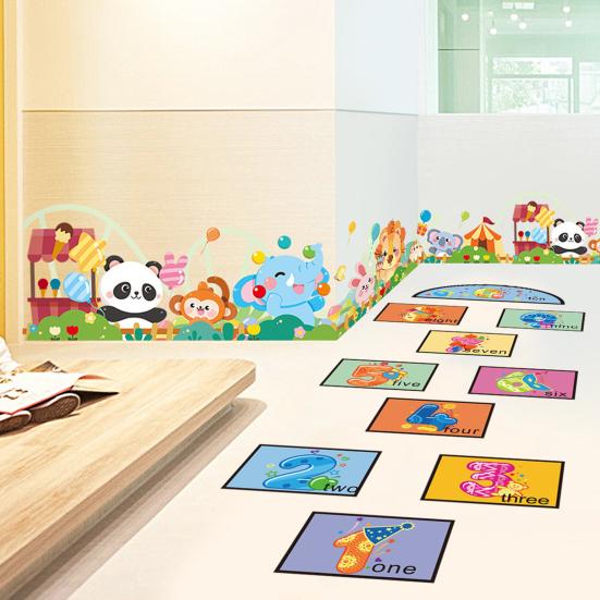 1 Set Hopscotch Game Floor Stickers Cartoon Waterproof Self-adhesive Gift Digital Jumping