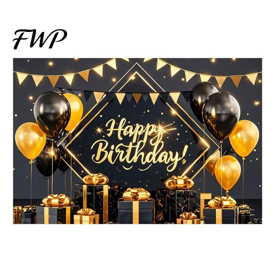 Birthday Party Decoration Happy Banner Backdrop, Photo Background Cloth for Celebration, Reusable Bunting Flag Decor Kids Women, Supplies Double-sided