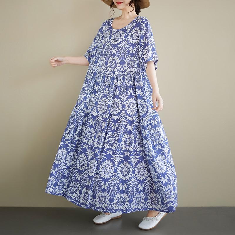 Short Sleeve Plus Size Vintage Floral New In Dresses for Women Casual Loose Long Summer Dress