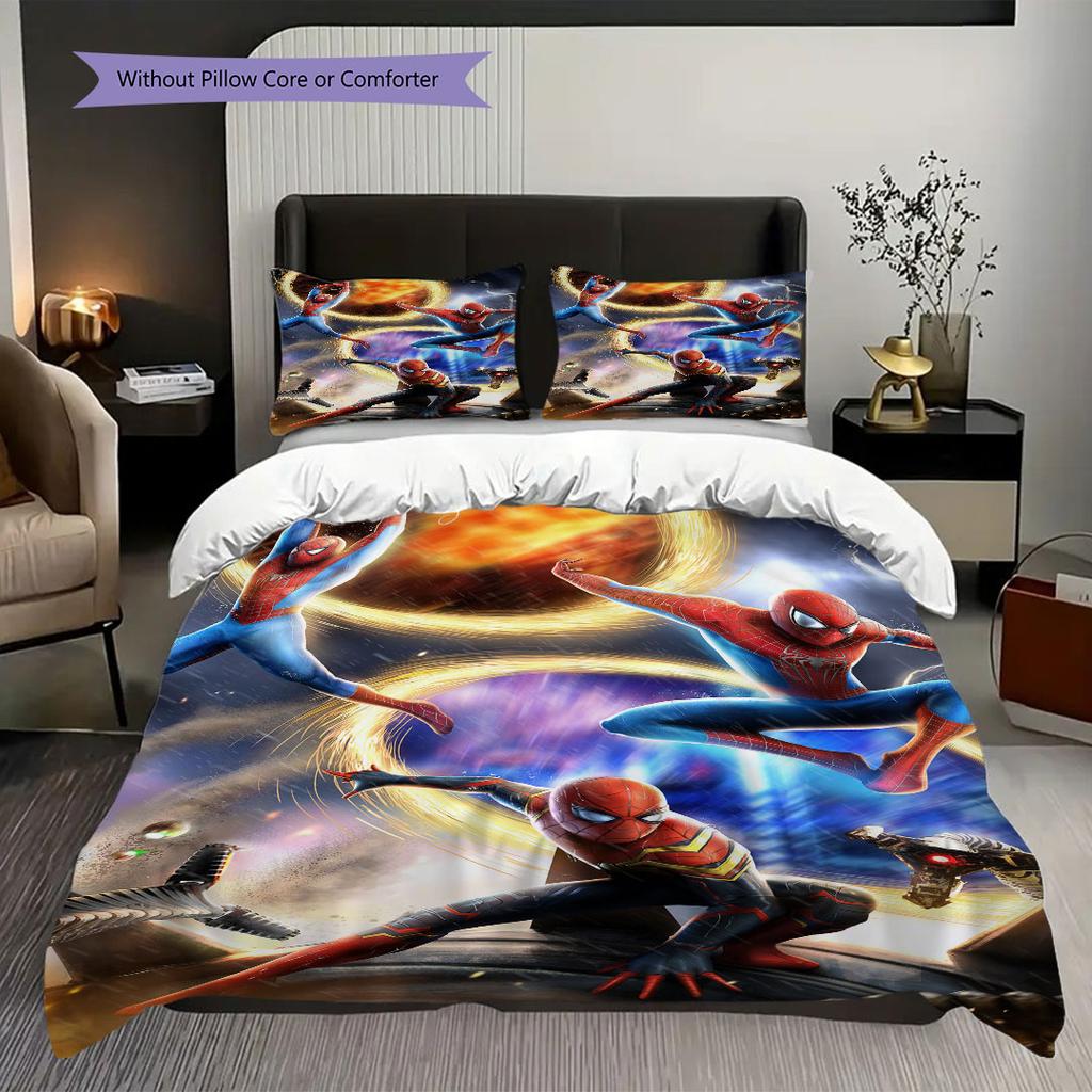 Super soft three-piece bedding set with a cool Spider-Man pattern  (1*Duvet Cover + 2*Pillowcase, Without Core)