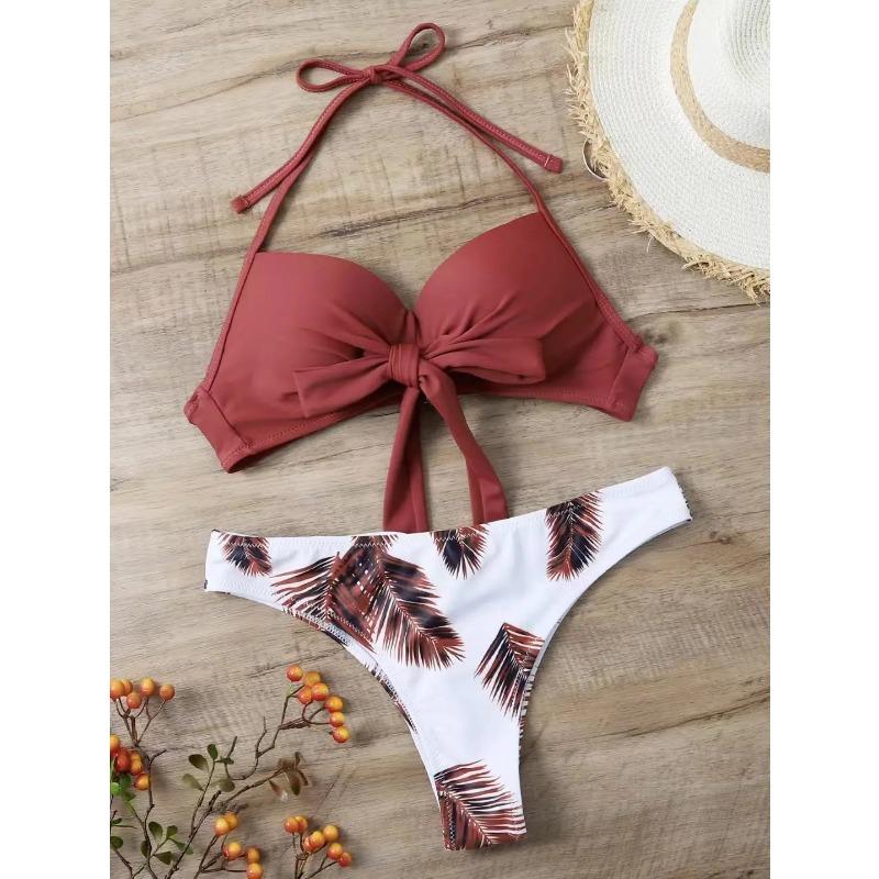 

Бразильские стринги бикини 2025 женский купальник пуш-ап с принтом сексуальный купальник женская пляжная одежда купальники купание плавание купальный костюм S коричневый