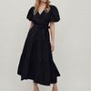 Women's Casual Loose Color V-Neck Short Sleeved Waist Dress Short Sleeved Waist Dress