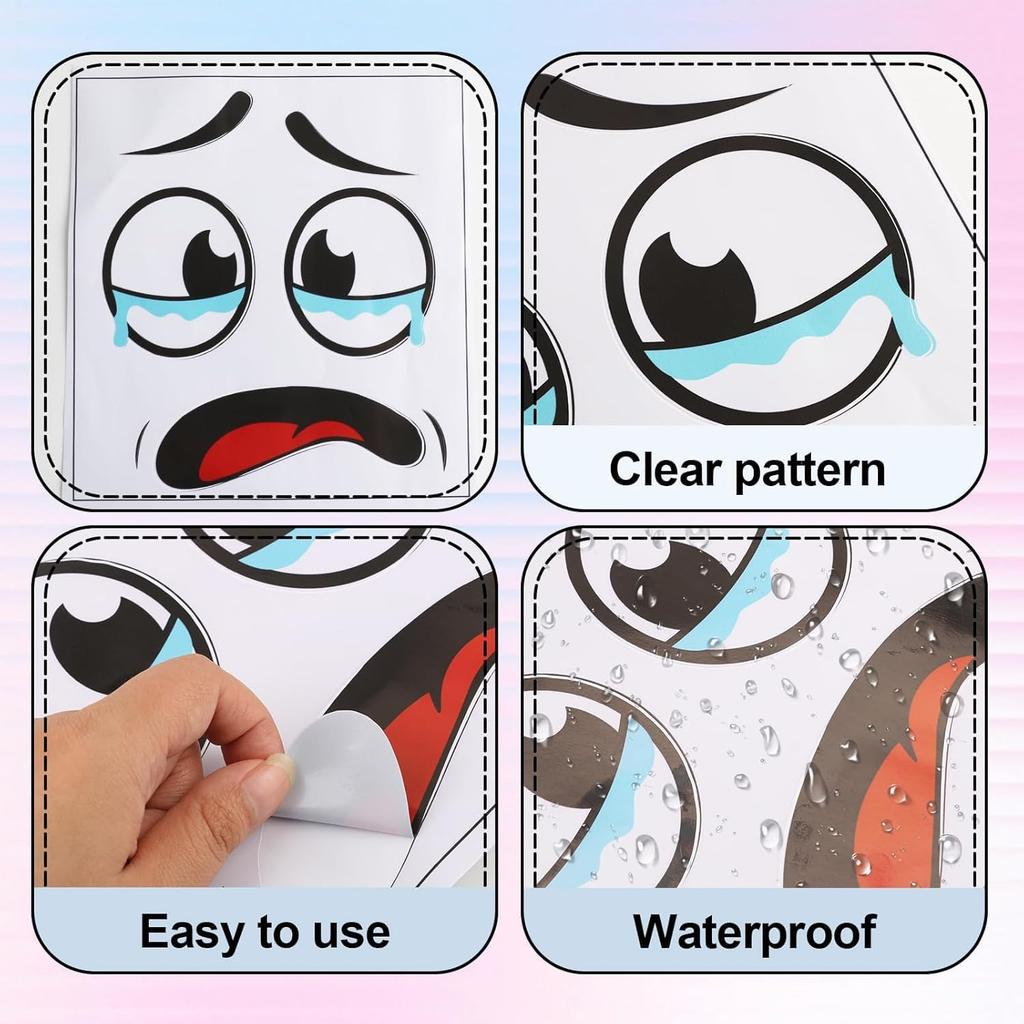 8-Piece Funny Trash Can Stickers, Waterproof Cartoon Face Expression Decals Plastic, Removable,Self-Adhesive for Dustbin Toilet Fridge Wall Decor