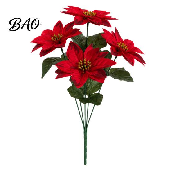 Vibrant Lush Fake Plant Decor 5/7/10/12 Heads Artificial Poinsettia Flowers, Christmas Floral Berry Centerpiece, Outdoor UV Resistant Greenery