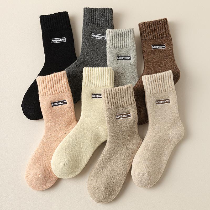 Wool Socks Children'S Medium Tube Socks Season Warm Plush Thickened Terry Socks Embroidered Letters Winter Super Thick Stockings