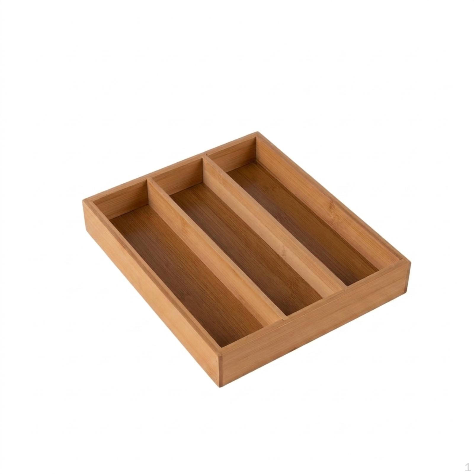 Bamboo Drawer Organizer MultiCompartment Tray with Dividers Wooden for 3-grid