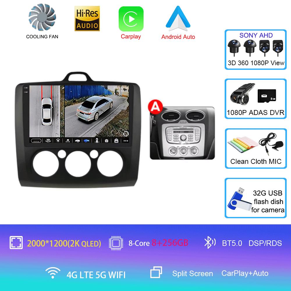Android 14 Car Radio Autoradio For Ford Focus 2 Mk2 2004 - 2011 GPS Navigation Multimedia Player Carplay Stereo WIFI 360 Camera