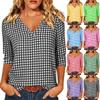 Women's Casual Plaid Print Three-Quarter Sleeve Pullover Top
