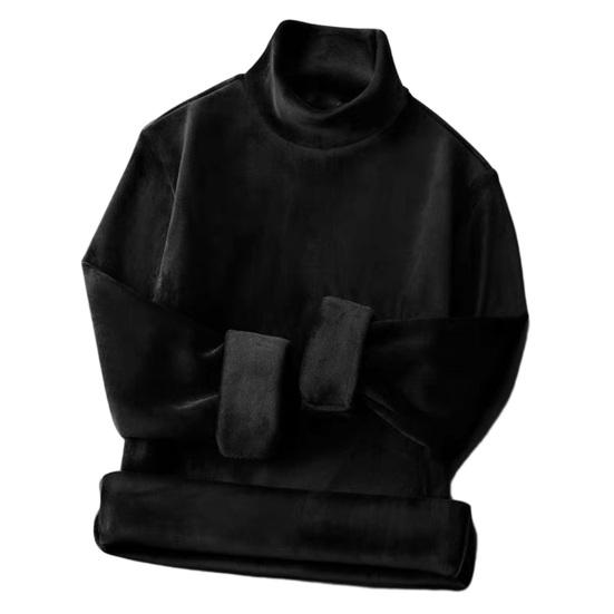 Men Winter Fall Top Double-sided Plush High Collar Solid Color Long Sleeve Elastic Pullover Warm Casual Loose Sweatshirt Men Daily Clothes
