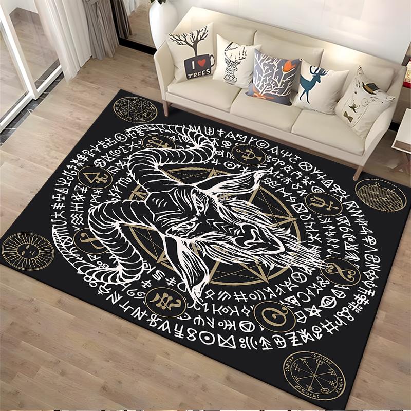 Mystical Goat with Symbols Rug Non-slip Rug Suitable for Living Room and Bedroom Sofas