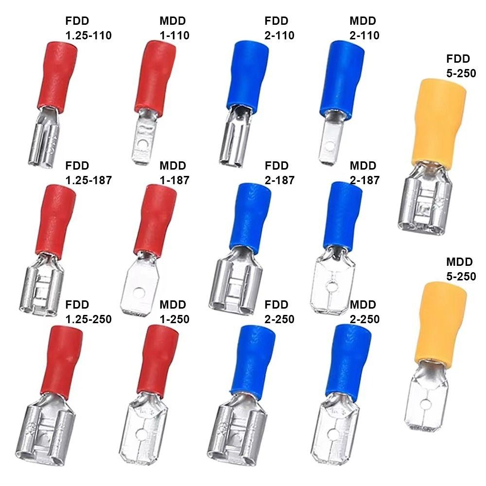 50Pcs 2.8/4.8/6.3mm Wire Connectors FDD/MDD1.25/2/5.5 Female/Male Electrical Crimp Terminal Insulated Spade Quick Disconnects