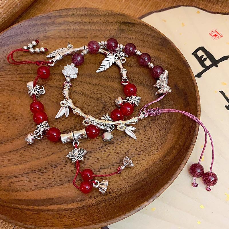 Beaded woven adjustable bracelet women's niche lotus antique cool high-end versatile bracelet jewelry