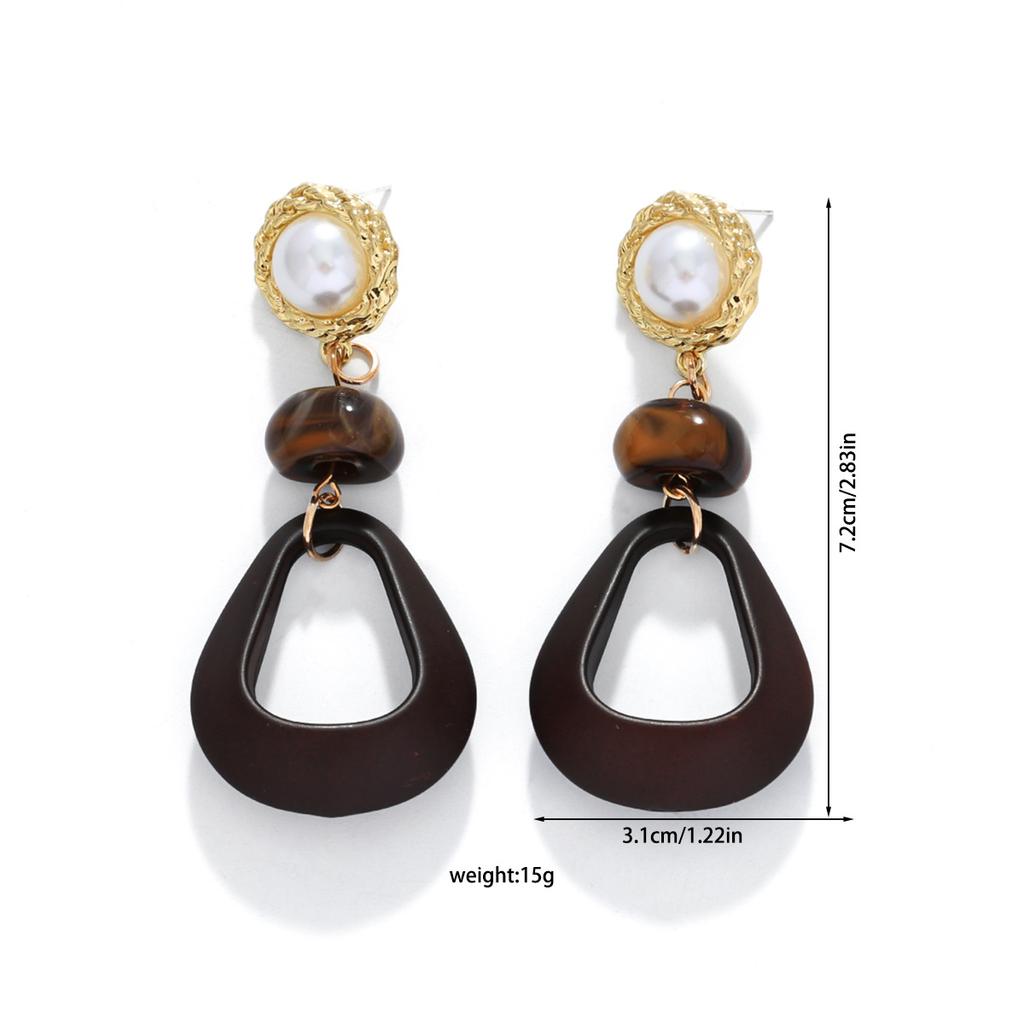 Vintage Maillard Geometric Resin Pendant Earrings Exquisite and Elegant Imitation Pearl Amber Earrings