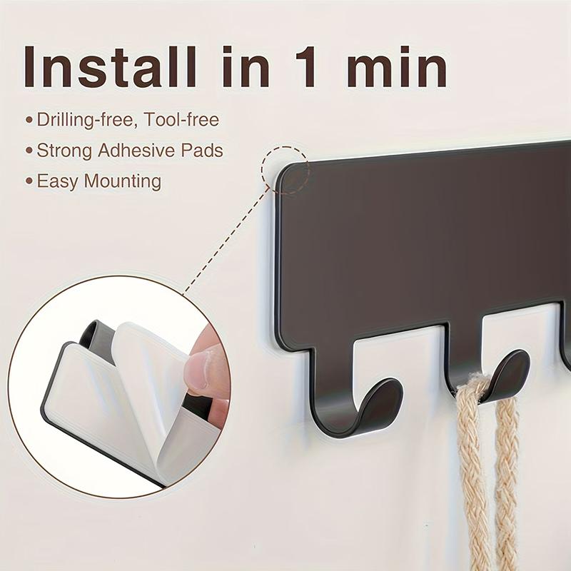 1/2pcs 4 Hooks Wall Mounted Rack No Punching Multi-functional Storage Hooks Self Adhesive Key Holder Home Organization