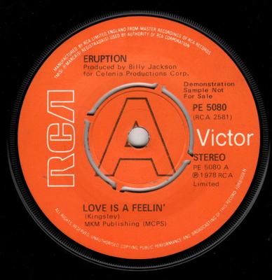 7inch Record ERUPTION - Love Is A Feelin' PE5080PROMO RCA Victor 1978 UK Soul/Funk Used