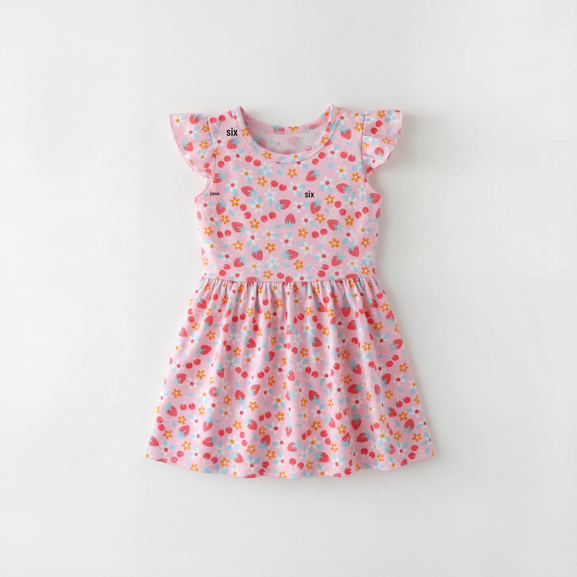 Summer Girls Cartoon Ruffle Sleeve Princess Dress 90cm (2-3Y)