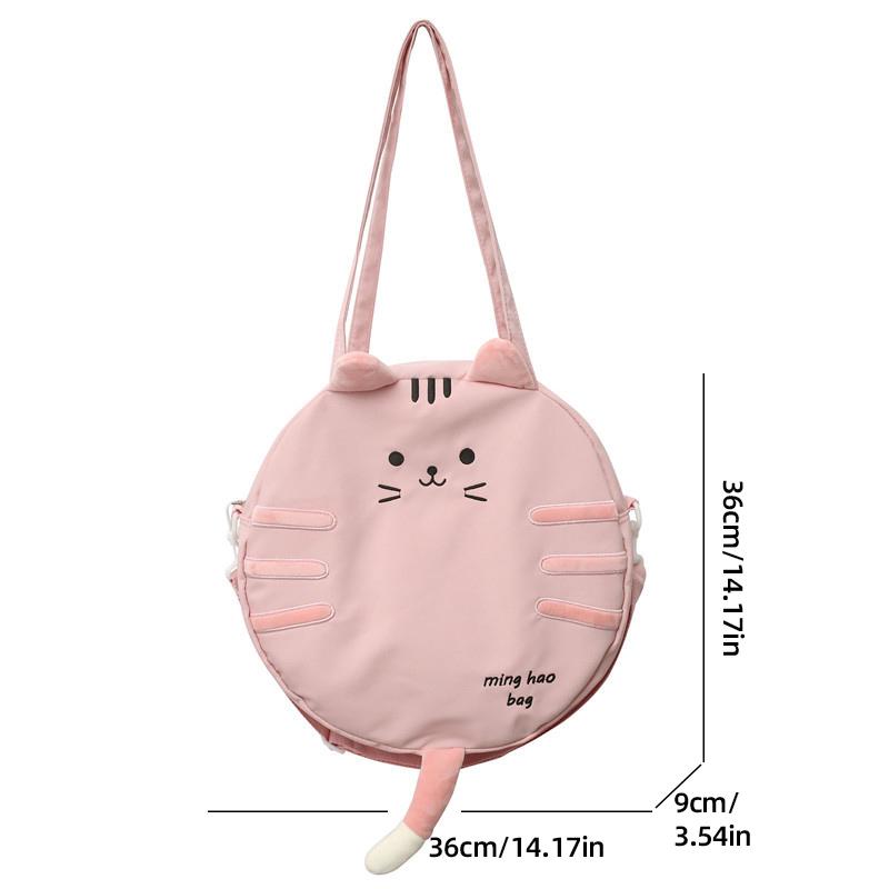 2025 New Leisure Fashion Embroidered Large Capacity Shoulder Bag Cute Cartoon Cat Commuter Canvas Small Round Bag