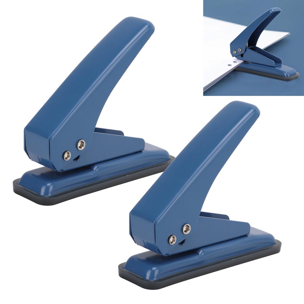 2pcs Hole Puncher Single Navy Blue Leverage Structure Punching Tool for Office Home School