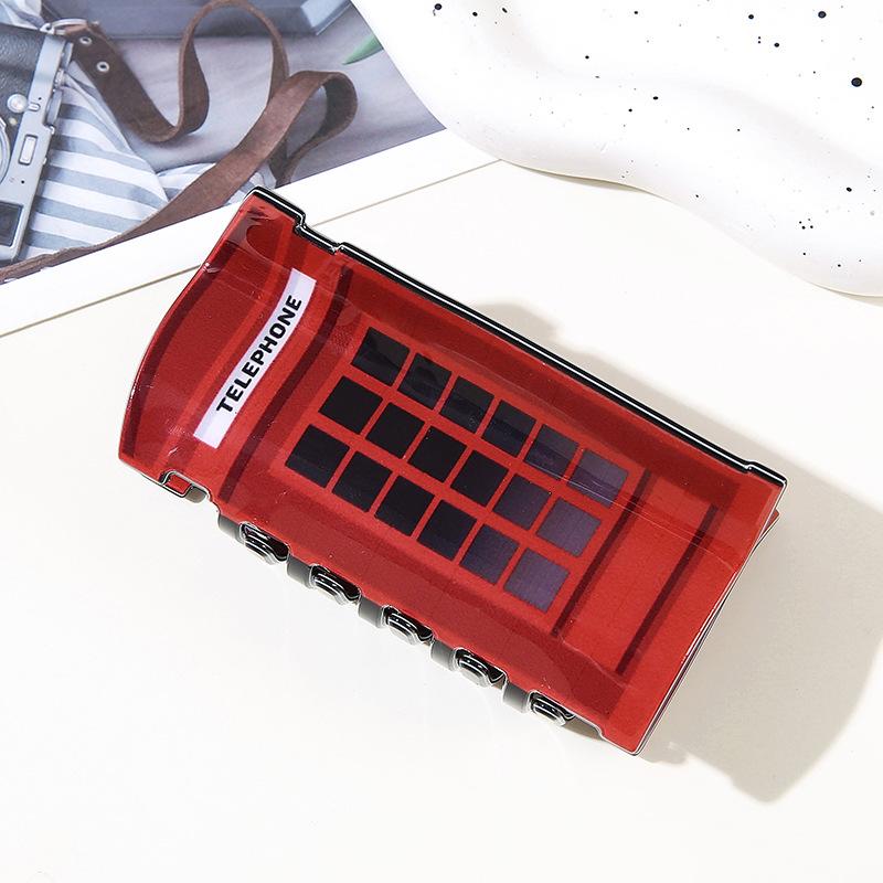 1pc New retro Ankela red phone booth hair clip, creative and personalized headband shark clip clip