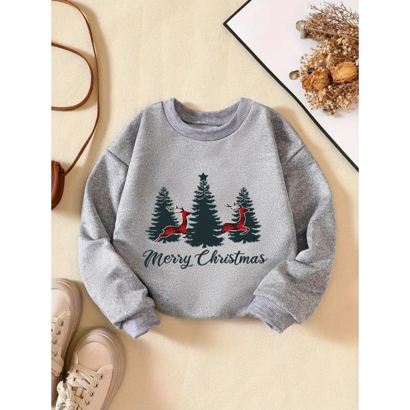 Kids Sweatshirt ''Deers Running In Woods'' Print Comfy Versatile Long Sleeve Sweatshirts, Christmas Sweater For Outdoor
