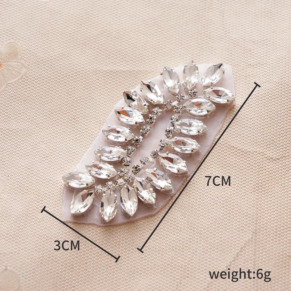 FZD 1 PC Silver Crystal Rhinestone Applique Gold Sew On For Wedding Dress Belt Pearl Patch Iron On Hot Fix Glitter Crystal Stone