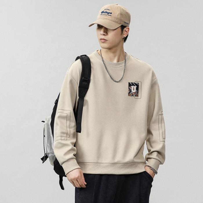 Men s Trendy Casual Letter Print Round Neck Hoodie for Spring and Autumn - Teen Boys and Couples Outfit L