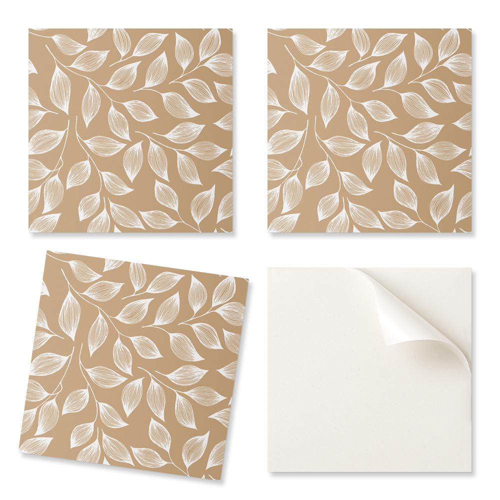 Pack of Ready-to-install Vinyl Tiles with Printed Leaves On Textured Background 9x30x30 Cm