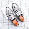 Fashion Designer New Men's Pointed Leopard Patchwork Tassel Brogues Oxford Shoes Male Wedding Dress Homecoming Formal Wedding Footwear