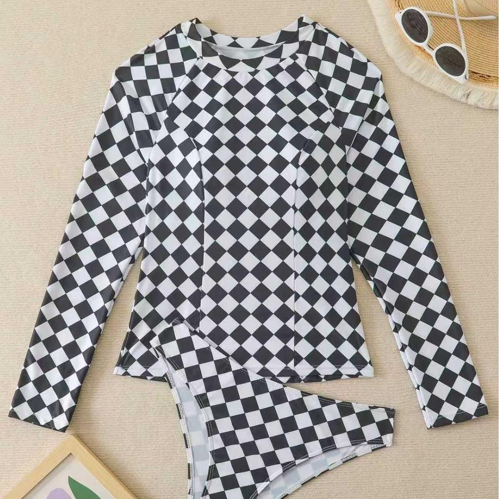 Women's European and American Long-Sleeve Tummy-Control Quick-Dry Diving and Surfing Two-Piece Swimsuit