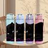 1PC Sleepy Black Cat Resting Portrait Print 750ml Color Plastic Sports Water Bottle Leakproof Flip Straw Lid Suitable for Sports Office Home Use