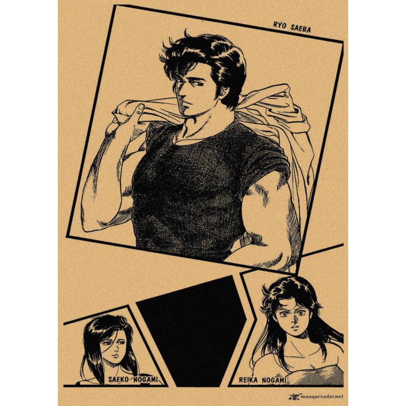 Free Shipping Tsukasa Hojo Retro Manga Art Poster for Cafe & Bar Decor