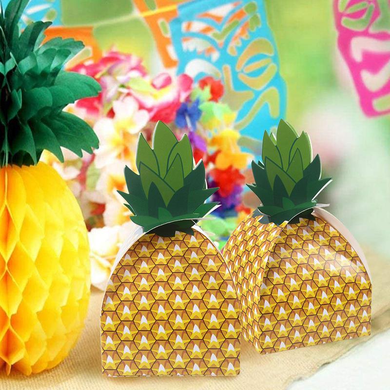 12/24pcs Pineapple Candy Cookie Box Hawaiian Party Goodies Gift Packing Box Bag Luau Summer Birthday Wedding Decoration Supplies