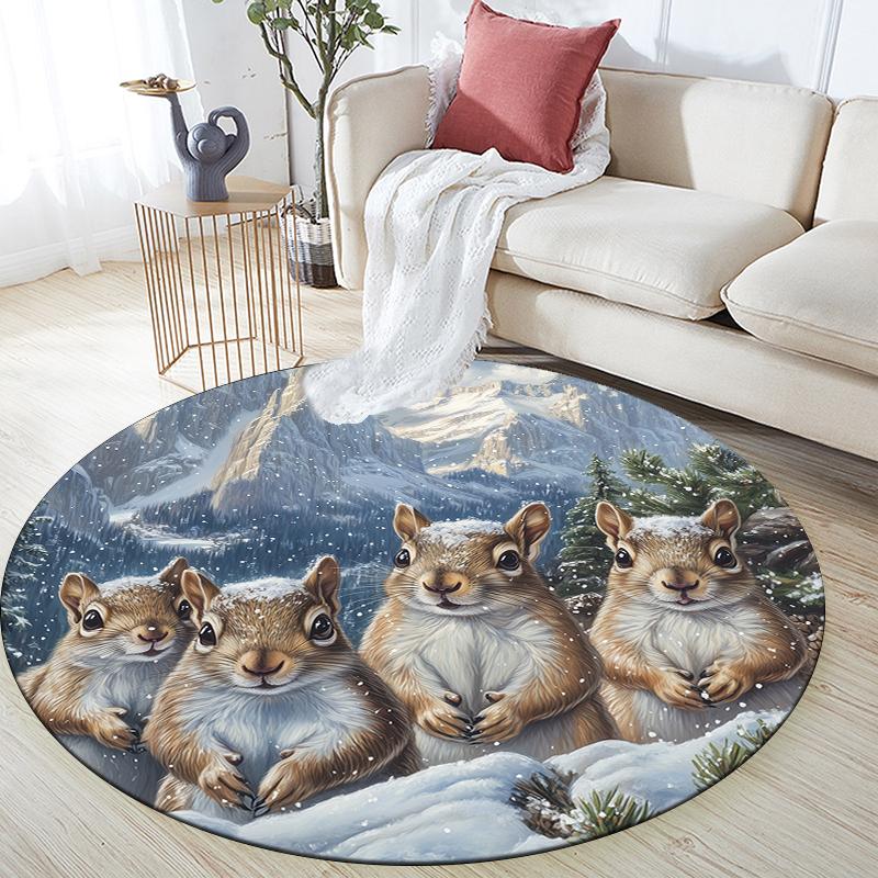 Squirrel pattern round rug,Carpet Rug for Living Room Bedroom  Playroom ,Non-slip Floor Mat,Holiday Gifts and Birthday Gifts.