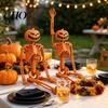 Scary Doorway Hanger 40cm Pumpkin Head Skeleton for Halloween Decoration, Movable Joint Indoor Hanging Ghost Skull Figurine with Lanyard, Spooky Party
