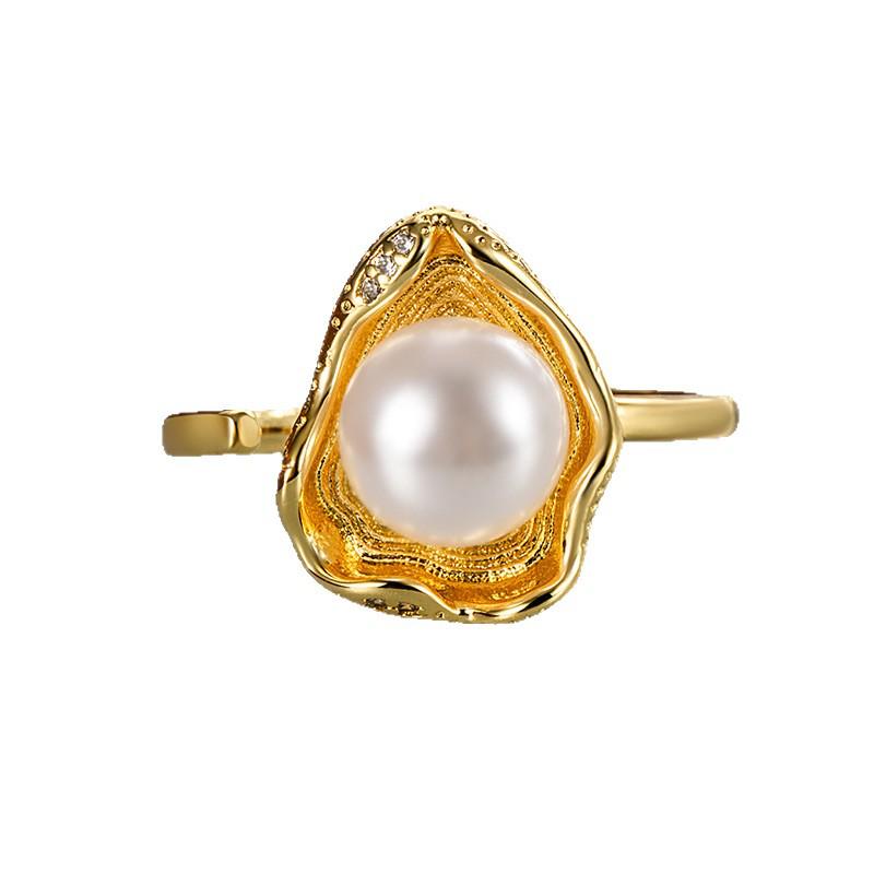 Französischer Lotus-Perlenring - Retro Unregelmäßiges Design für Damen