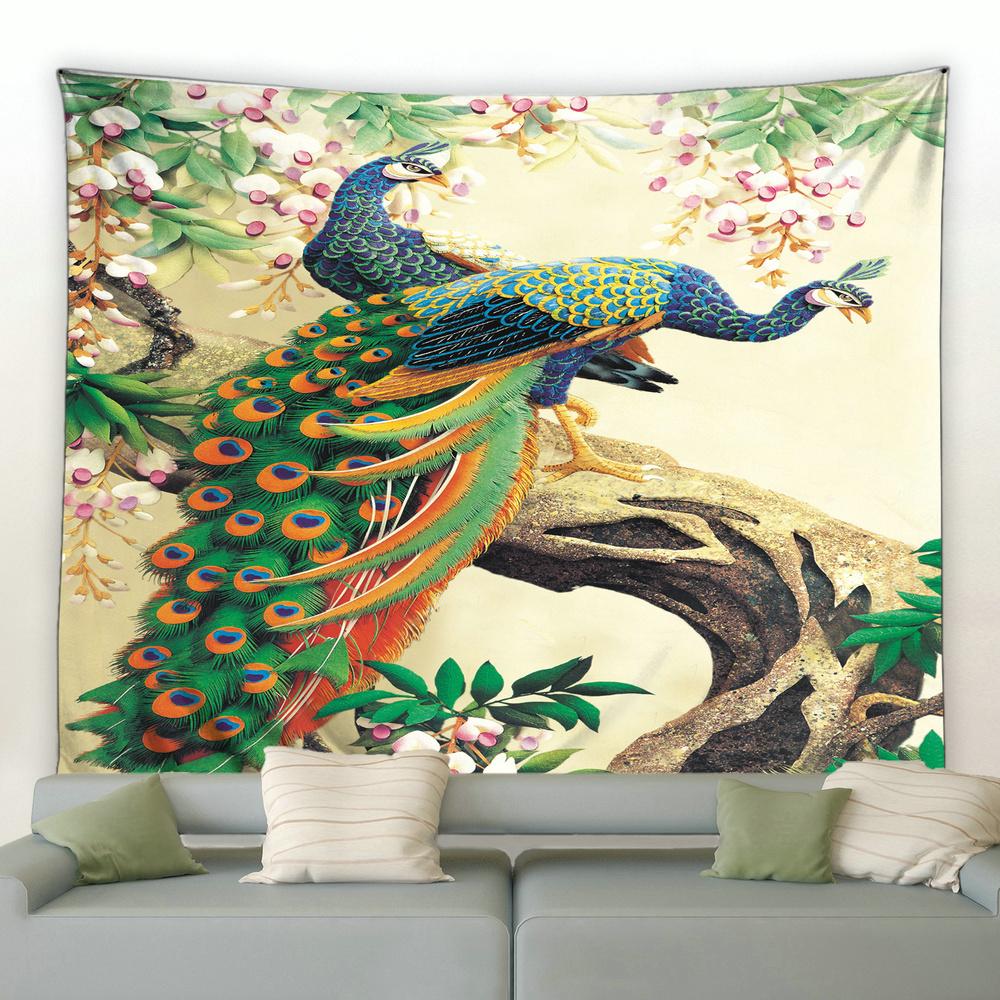 Colorful Bird Flower Plant Wall Hanging Tapestry Room Bedroom Background Decoration Blanket Peacock Pattern Tapestry