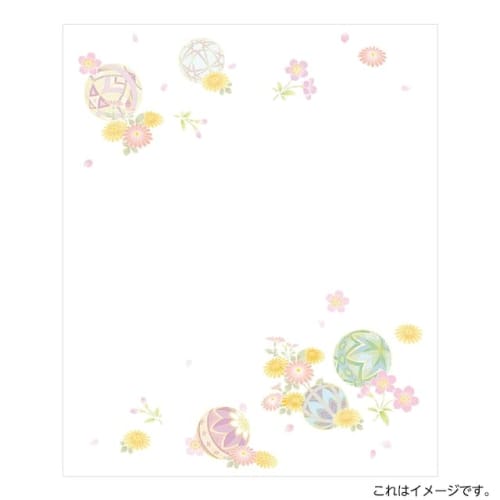 Kamiiso Kimono Beauty Kaishi Paper, Temari Ball with Spring and Autumn Design, 175mm X 145mm, Pack of 20, No. 3003
