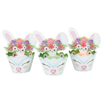 12er-Pack Cartoon-Häschen-Cupcake-Förmchen Kuchentopper Hase Ei Osterparty Dekoration Kindergeburtstag Dessert Backdeko Zubehör