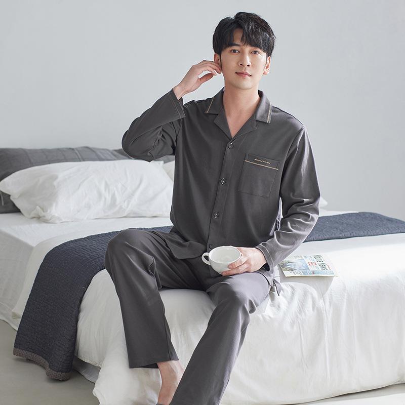 Pajamas Men'S Pure Cotton Spring And Autumn Long-Sleeved Cotton Autumn And Winter Thin Can Be Worn Outside Casual Loungewear Men'S Suit