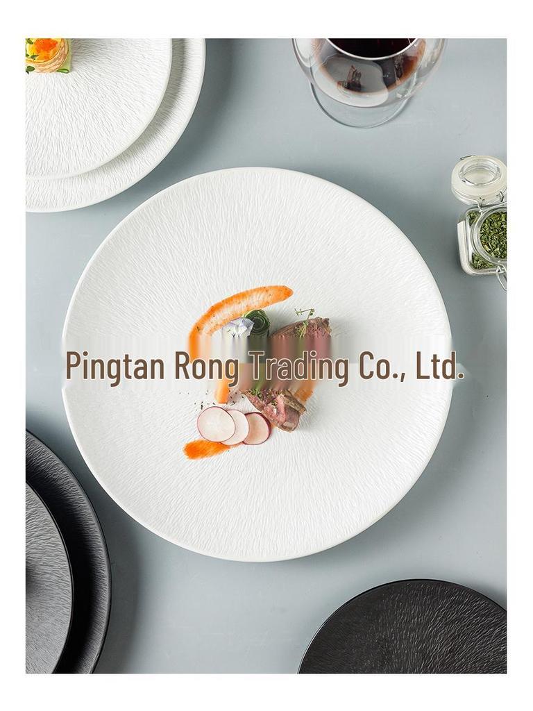 European Ceramic Dinnerware: Steak & Pasta Plate with Creative Texture