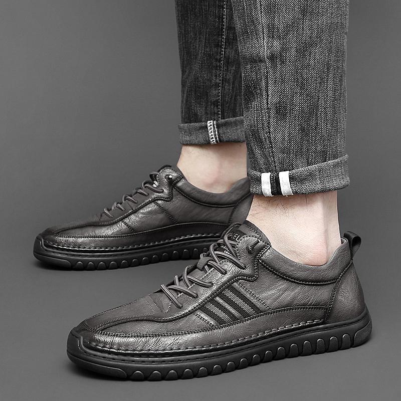 Klassische schwarze Sneaker Herren Freizeit Lederschuhe Herren Schnürschuhe Echtes Leder Flats Mode Koreanisch Schlichtes Schuhwerk Schuh