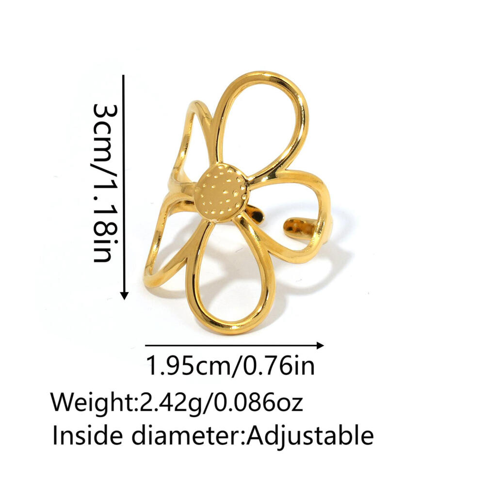 Stainless Steel Daisy Leaf Rings for Women Men Vintage Gold Silver Color Hollowed Out Open Rings Simple Jewelry Accessories