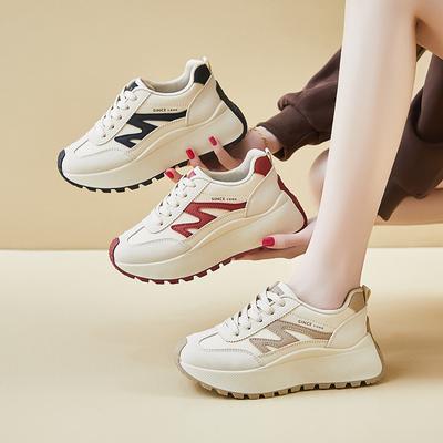 Grube buty platformowe typu dad dla kobiet, casualowe buty do biegania, buty do chodzenia ze skóry PU, damskie wygodne, oddychające, antypoślizgowe, sznurowane, robocze tenisówki