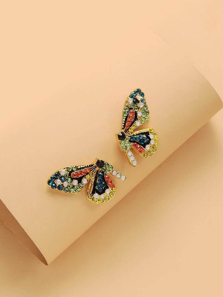 Korean Style Rhinestone Crystal Butterfly Stud Earrings