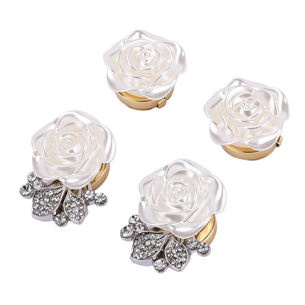 4 Pezzi Copri Bottoni Rosa Bianco Elegante Raffinato Fiore di Strass Staccabile Copri Bottoni per Artigianato Cucito Abbigliamento