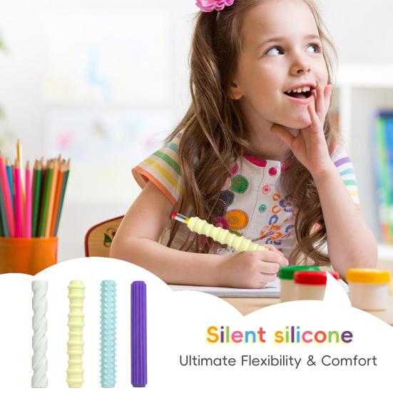 4Pcs Silicone Pencil Grips Ergonomic Textured Sleeves for Kids Adults Anxiety Relief Smooth Writing Pen Cover